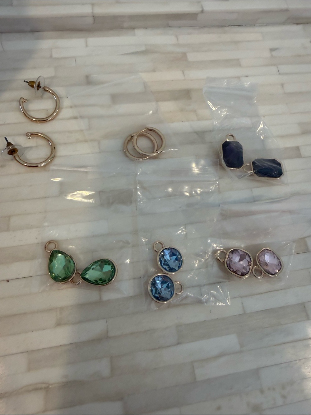 Gold-Plated Multi-Color Gemstone Earring Charms — Green, Blue & Lavender
